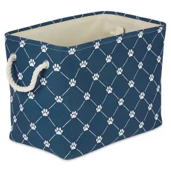 Navy Trellis Paw Print Storage Basket, 16 in.