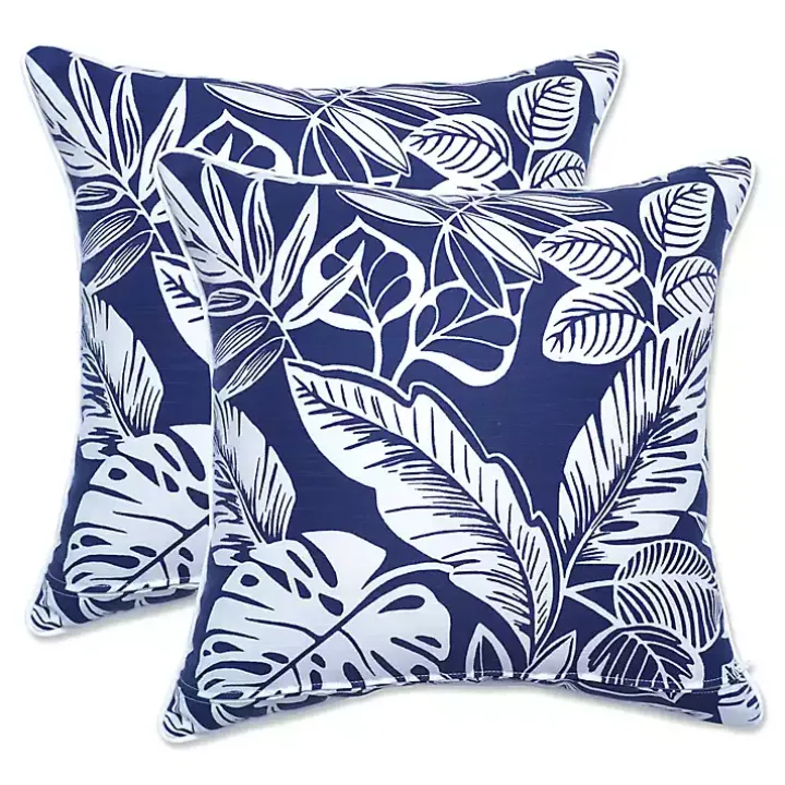 Navy Tropical Foliage 2-pc. Outdoor Pillows