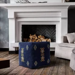Navy Turkish Motifs Ultra-Soft Pouf