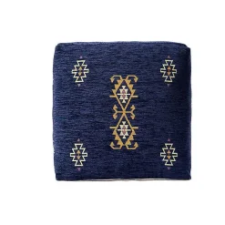 Navy Turkish Motifs Ultra-Soft Pouf