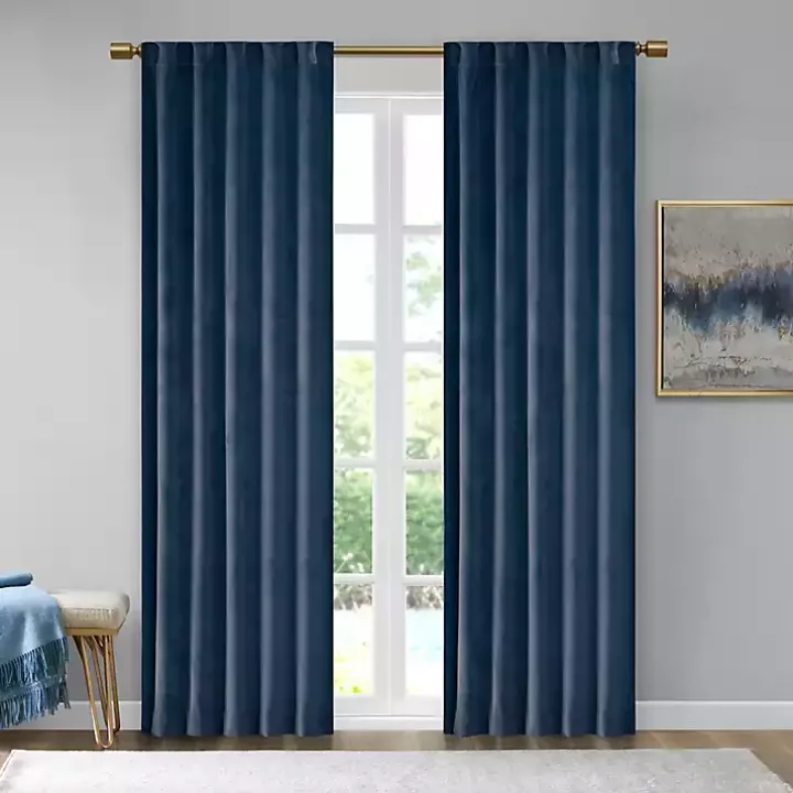 Navy Velvet Greta Curtain Panel Set, 84 in.