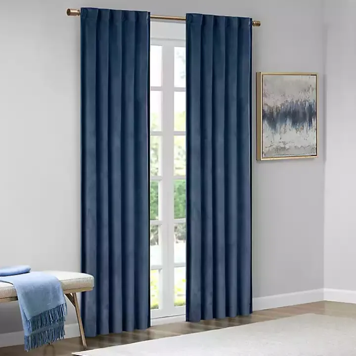 Navy Velvet Greta Curtain Panel Set, 84 in.