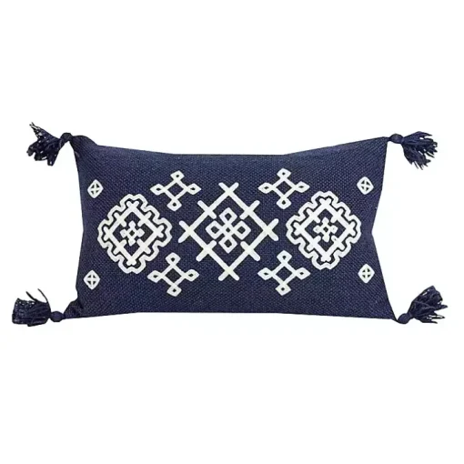 Navy Woven Geo Diamond Indoor/Outdoor Pillow