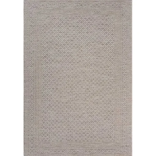 Neutral Bordered Lattice Outdoor Area Rug, 5x7