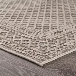 Neutral Bordered Lattice Outdoor Area Rug, 5x7