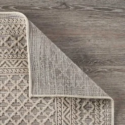 Neutral Bordered Lattice Outdoor Area Rug, 5x7