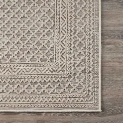 Neutral Bordered Lattice Outdoor Area Rug, 5x7