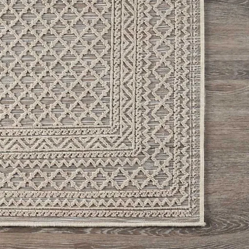 Neutral Bordered Lattice Outdoor Area Rug, 5x7