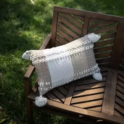 Neutral Colorblock Outdoor Lumbar Pillow
