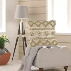 Neutral Geometric Pom Pom Pillow