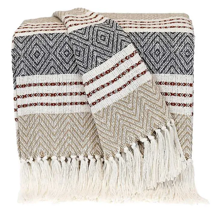 Neutral Herringbone Multi Striped Throw