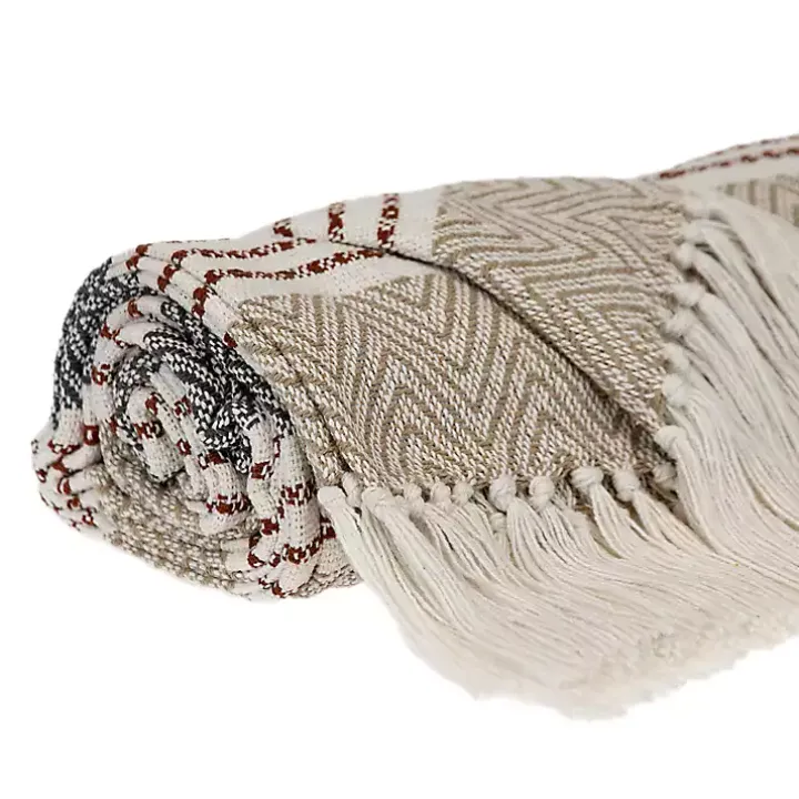 Neutral Herringbone Multi Striped Throw