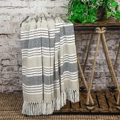 Neutral Herringbone Multi Striped Throw
