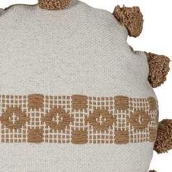 Neutral Soft Poms Round Throw Pillow