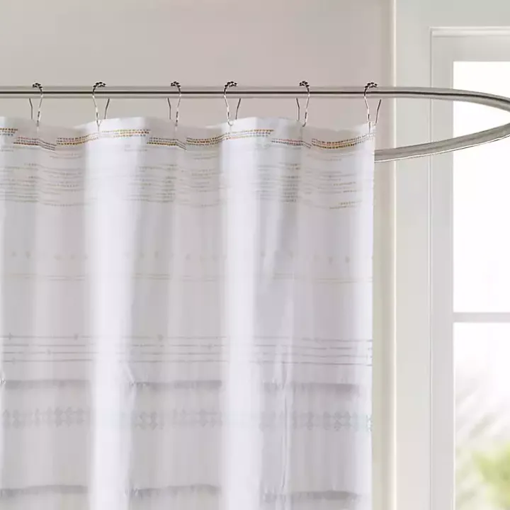 Neutral Striped Boho Cotton Shower Curtain