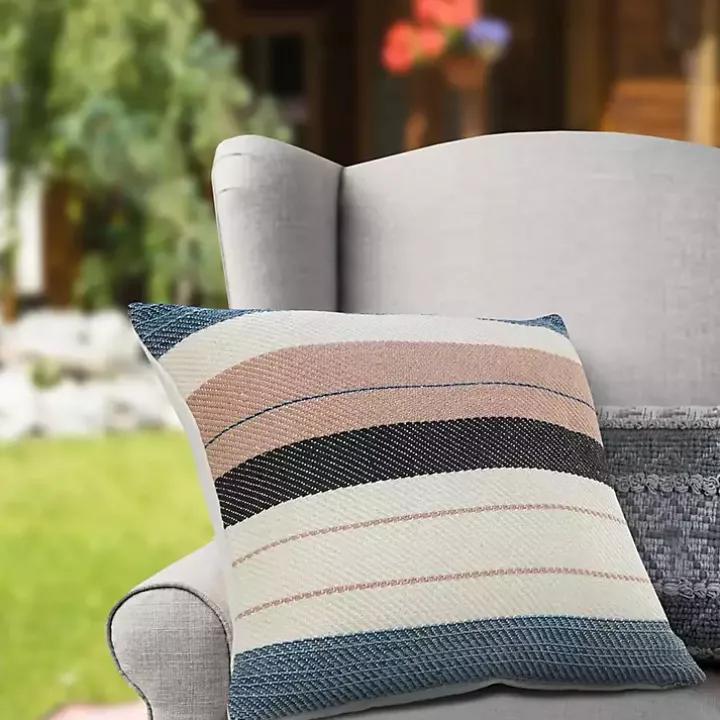 Neutral Striped Outdoor Pillow