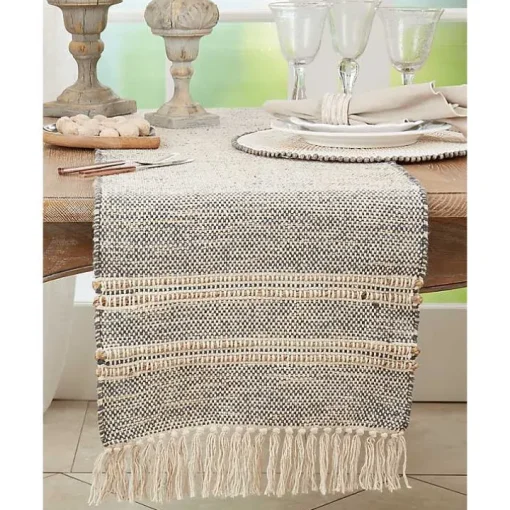 Neutral Woven Tassel Table Runner