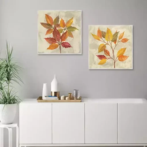 November Leaves Framed Canvas Art Print, Set of 2