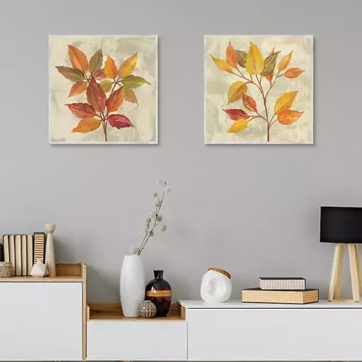 November Leaves Framed Canvas Art Print, Set of 2