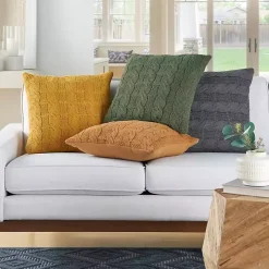 Olive Cable Knit Throw Pillows, Set of 2