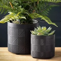 Onyx Textured Ceramic Footed Planters, Set of 2
