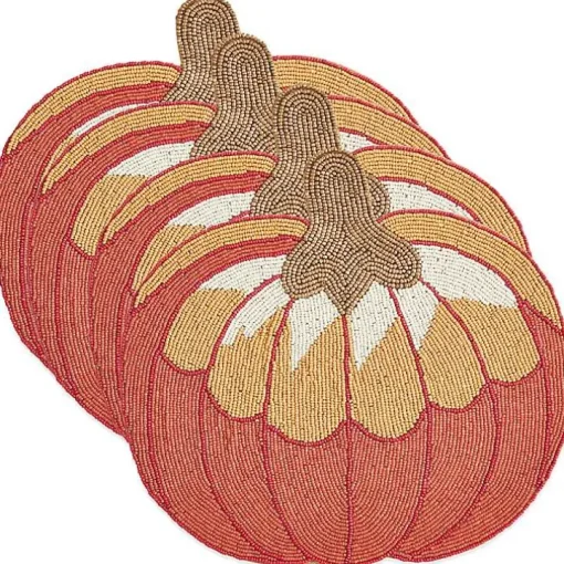 Orange Beaded Pumpkin Harvest Placemats, Set of 4