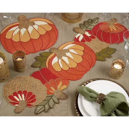 Orange Beaded Pumpkin Harvest Placemats, Set of 4
