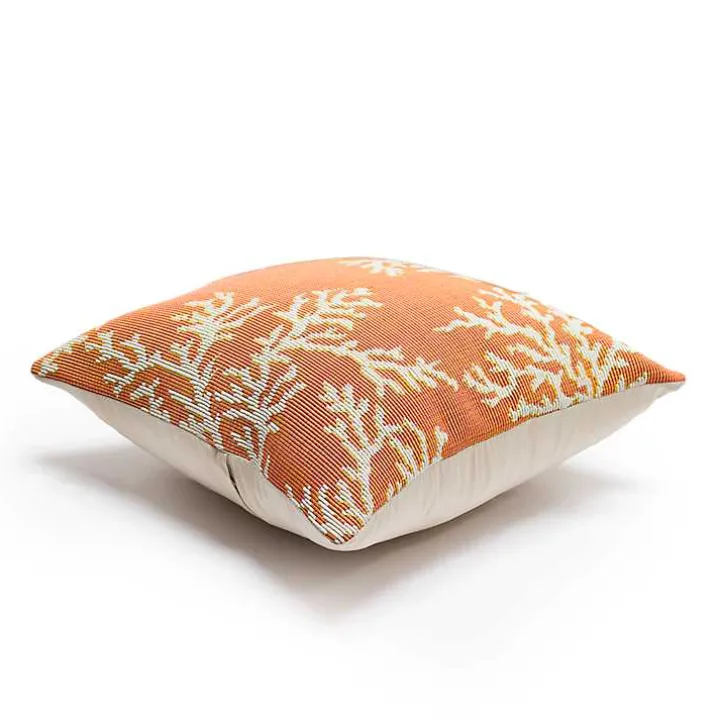 Orange Coral Woven Outdoor Throw Pillow