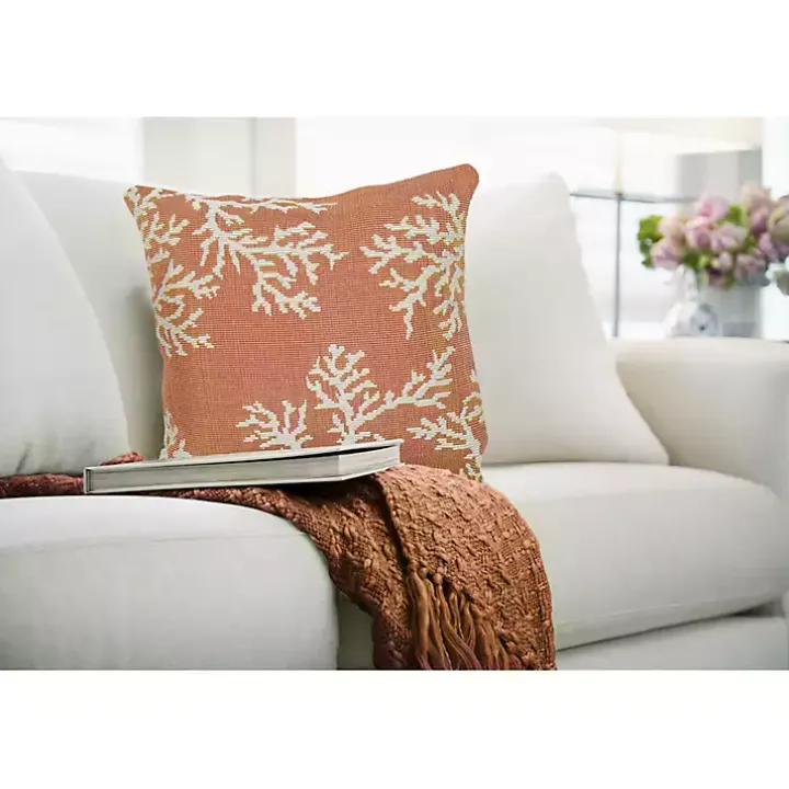 Orange Coral Woven Outdoor Throw Pillow