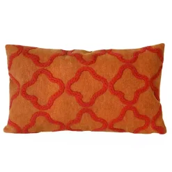 Orange Crewelwork Embroidered Outdoor Pillow