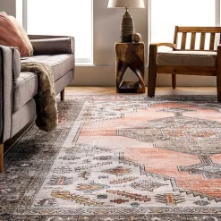 Orange Distressed Medallion Washable Area Rug, 3x5