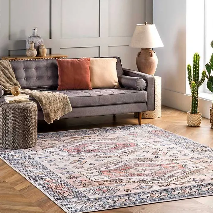 Orange Global Motif Washable Area Rug, 3x5