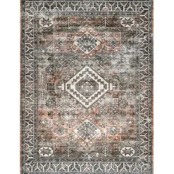 Orange Global Pattern Washable Area Rug, 5x8