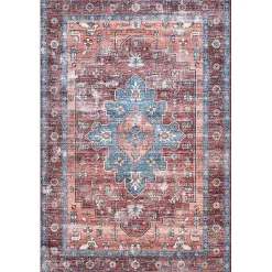 Orange Medallion Washable Area Rug, 4x6