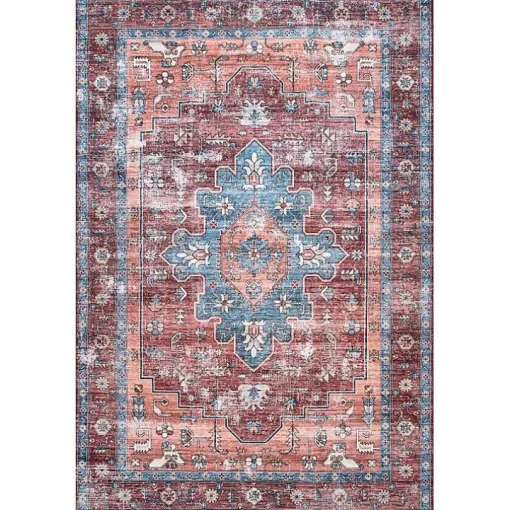 Orange Medallion Washable Area Rug, 4x6