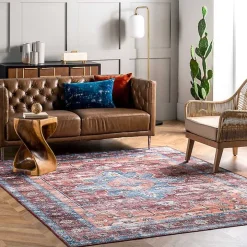 Orange Medallion Washable Area Rug, 4x6