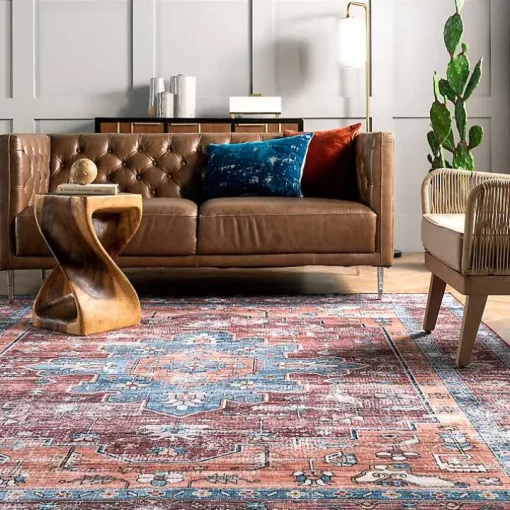 Orange Medallion Washable Area Rug, 4x6