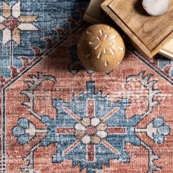 Orange Medallion Washable Area Rug, 4x6