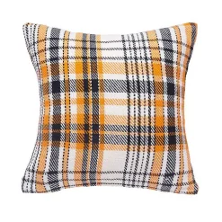 Orange Plaid Halloween Throw Pillow