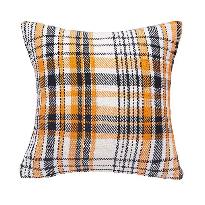 Orange Plaid Halloween Throw Pillow