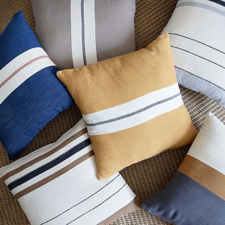 Orange Single Stripe Navy Pillow