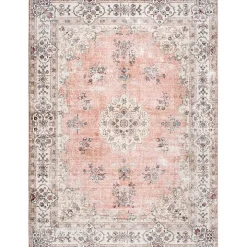 Orange Vintage Floral Washable Area Rug, 3x5