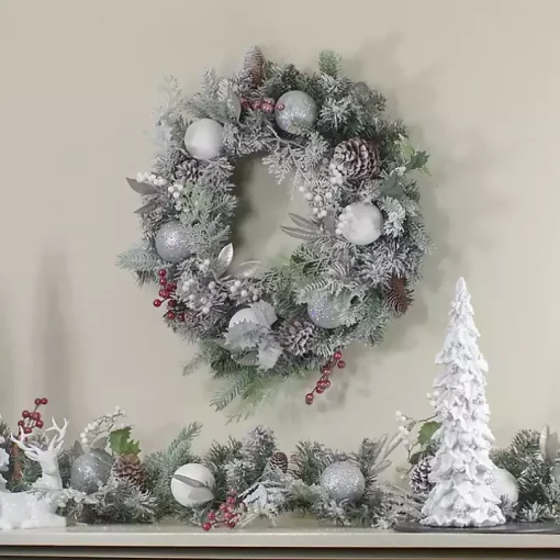 Ornaments and Frosted Cedar Berries Wreath