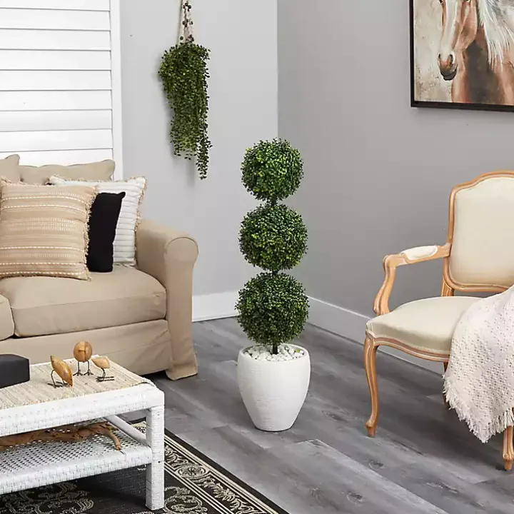 Outdoor Ball Boxwood Topiary in White Planter