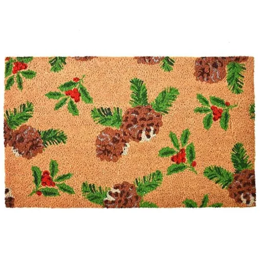Outdoor Holly and Pine Christmas Doormat