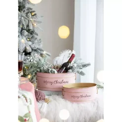 Oval Pink Iron Merry Christmas Baskets, Set of 2