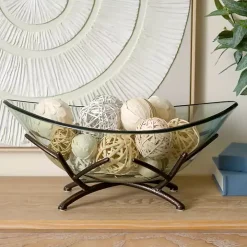 Oversized Glass Bowl with Twig Base