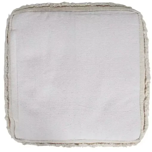 Pale Beige Tufted Stripe Cotton Square Pouf