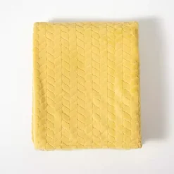 Pale Yellow Heavenly Herringbone Plush Throw