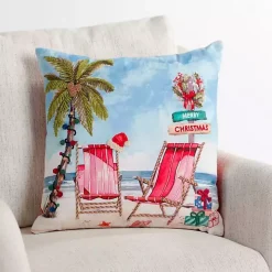 Palm Tree Beach Scene Christmas Pillow